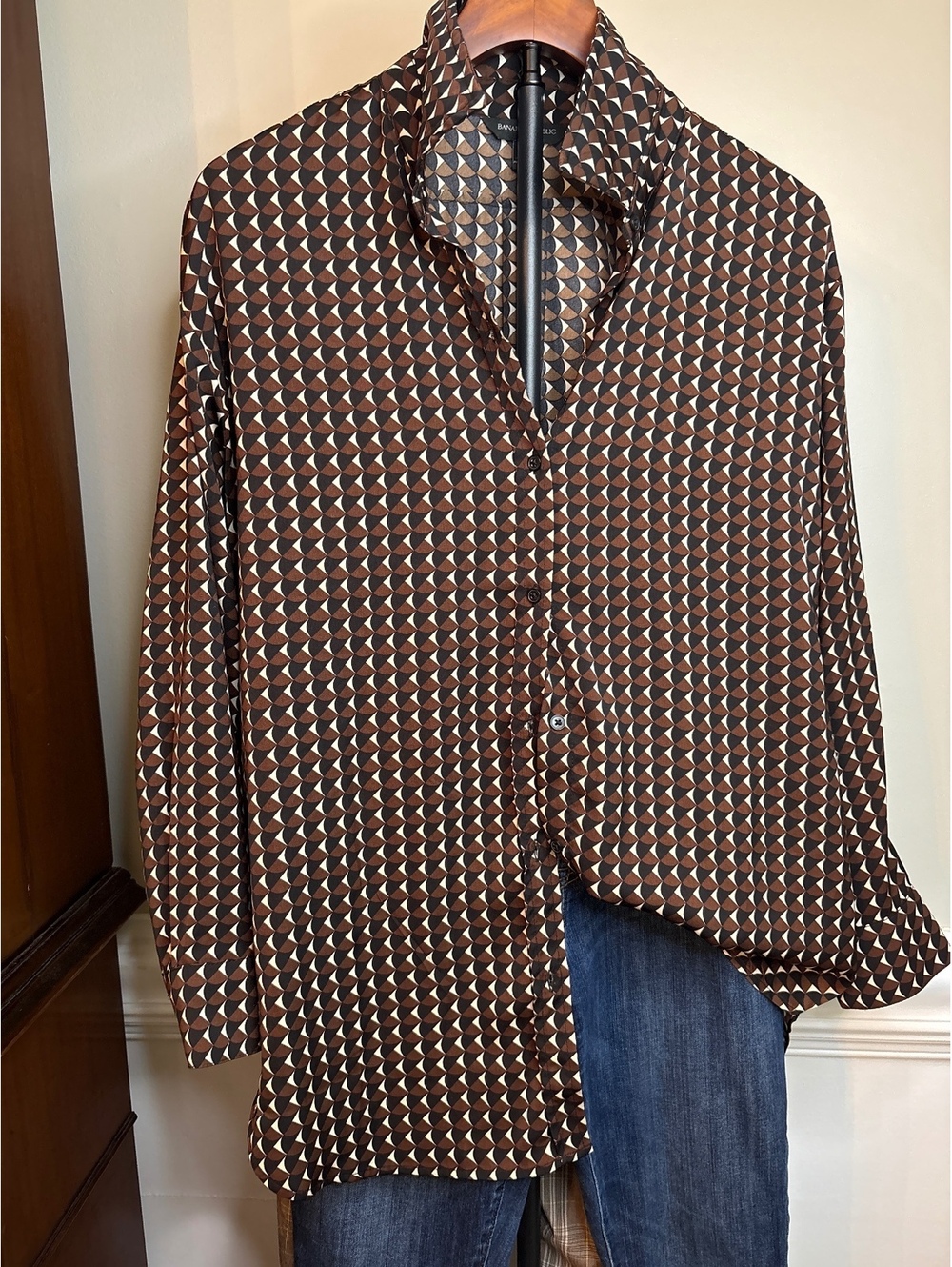 Banana Republic Brown Geometric Print Satin Blouse S